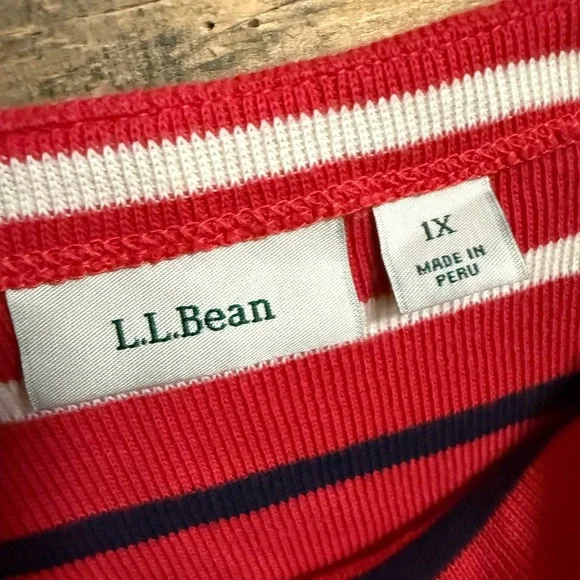 L.L. Bean Red and White Striped Long Sleeve Tee - Picture 3 of 3